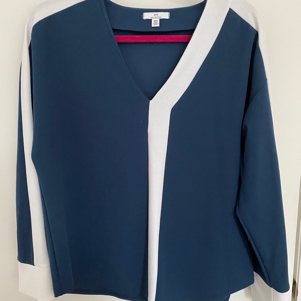 Halston Heritage Blue and White Top